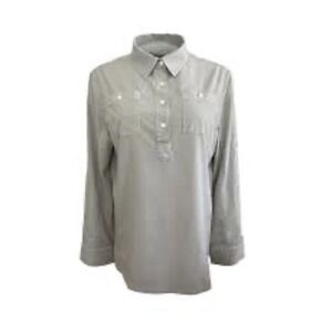 70 Degrees Safari Sun Shirt UPF 50 Women's Large Pale Olive Popover